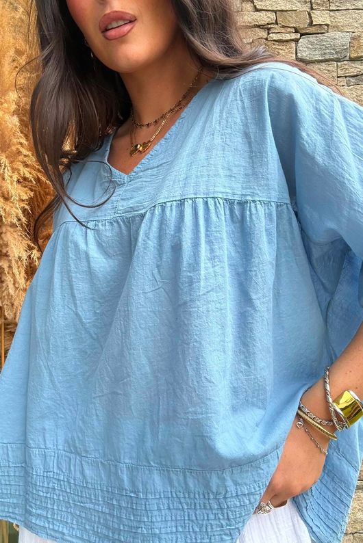 Prairie Pintuck Cotton Smock Denim